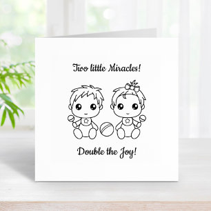Twins Boy Girl Baby Shower 2 Rubber Stamp