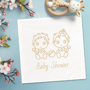 Twins Boy Girl Baby Shower Foil Napkins
