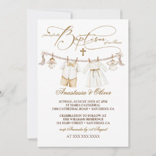 Twins Boy & Girl Baptism Christening Boho Invitation