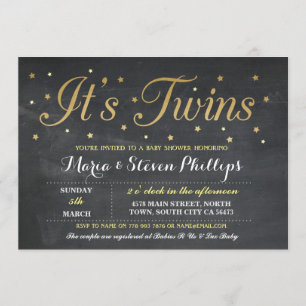 Twins Boy Girl Chalk Gold Baby Shower Invitation