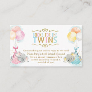 Twins Boy Girl Elephant Bring a Book Instead Enclosure Card