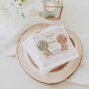 Twins Boy Girl Shower Pink Blue Bear Balloons Napkin