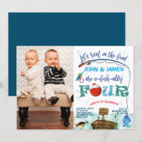 Twins boys little fisherman 4th birthday photo