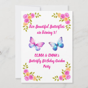 Twins Butterfly Birthday Invitation   Girls
