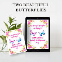 Twins Butterfly Birthday Invitation | Girls