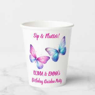Twins Butterfly Birthday Paper Cups Sip & Flutter