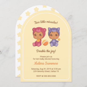 Twins Cat Bear Gender Neutral Baby Shower Yellow Invitation