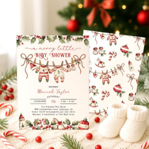 Twins Christmas Merry Little Baby Shower Invitation