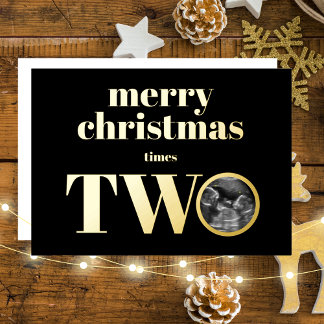 Twins Christmas Pregnancy Announcement Card Gold
