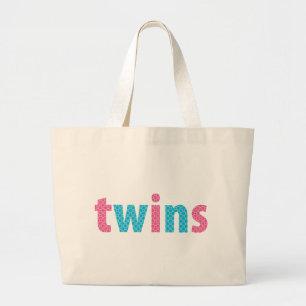 TWINS COLLECTION - mixed {aqua + pink} Large Tote Bag