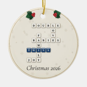 Twins Crossword Letter Tiles Holly Year Ceramic Tree Decoration