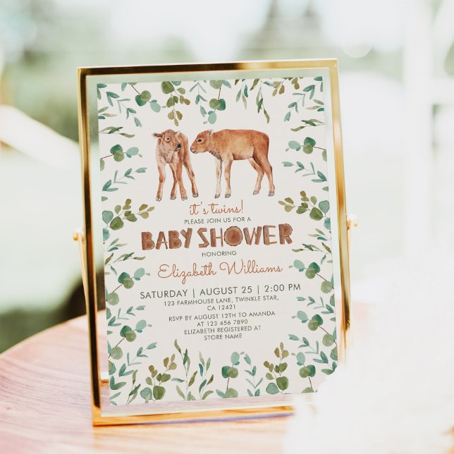 Twins Cute Baby Bison Boy Baby Shower Invitation (Creator Uploaded)