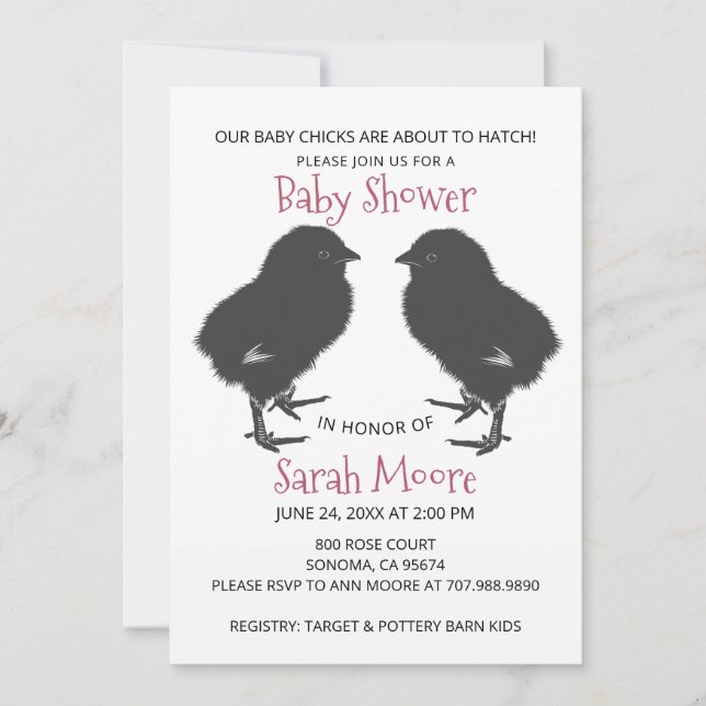Twins Cute Baby Chicks Baby Shower Invitation (Front)