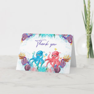 Twins Cute Ocean baby Octopus colourful Thank You Card
