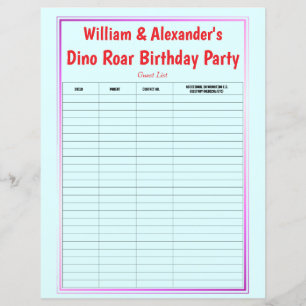Twins Dino Roar Birthday Party Guest List