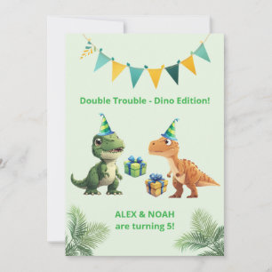 Twins Dinosaur Birthday Invitation Double Trouble