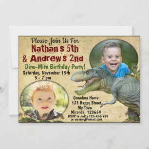Twins Dinosaur birthday invitation,Twins invite
