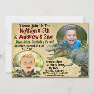 Twins Dinosaur birthday invitation,Twins invite