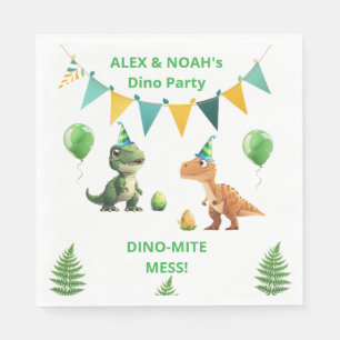 Twins Dinosaur Birthday Napkins   Dino-mite Mess