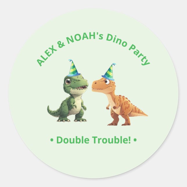 Twins Dinosaur Birthday Sticker Double Trouble (Front)