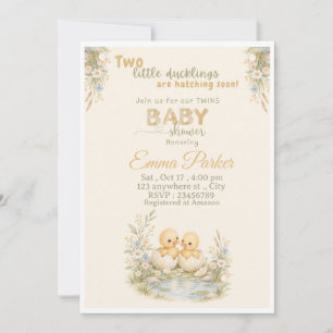 Twins ducklings baby shower invitation