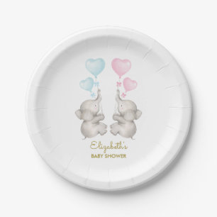 Twins Elephant Baby Shower Gender Reveal 7" Plate