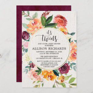 Twins fall baby shower, Twin girls or boy floral Invitation