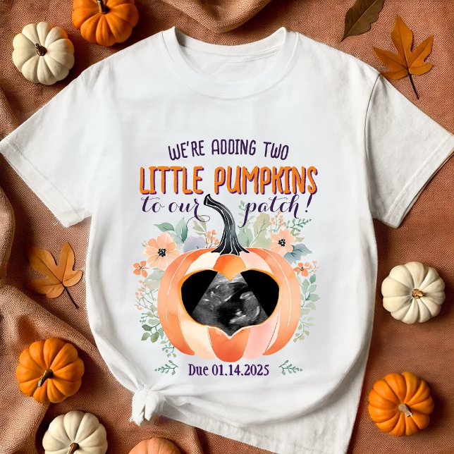 Twins Fall Pumpkin Pregnancy Announcement Sonogram T-Shirt (Creator Uploaded)