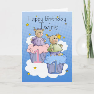 Twins First Birthday Card - Two Little Bears