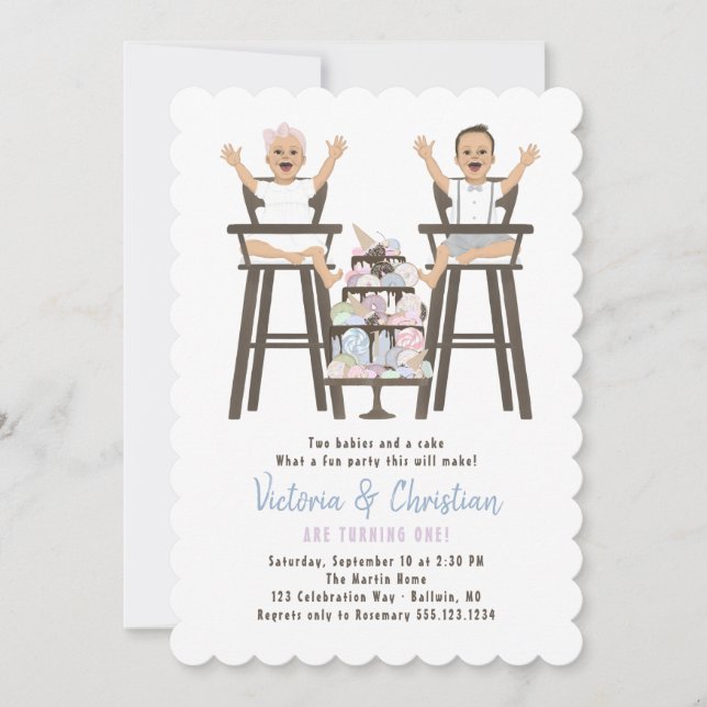 Twins First Birthday Smash Cake Invitation (Front)