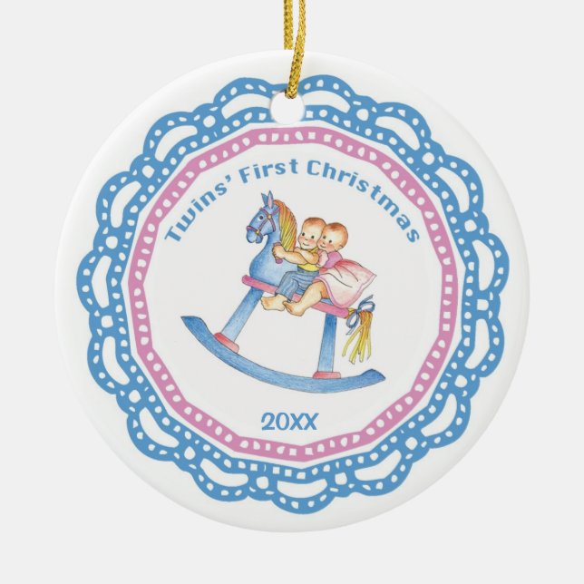 Twins' First Christmas Boy/Girl Ornament (Front)