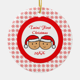Twins First Christmas Santa Hats Ornament