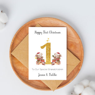 Twins First Christmas Teddy Bear Holiday Card