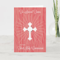 Twins First Communion Cross and Rays on Pink Wood