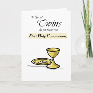 Twins First Communion Gold Chalice, Paten Card
