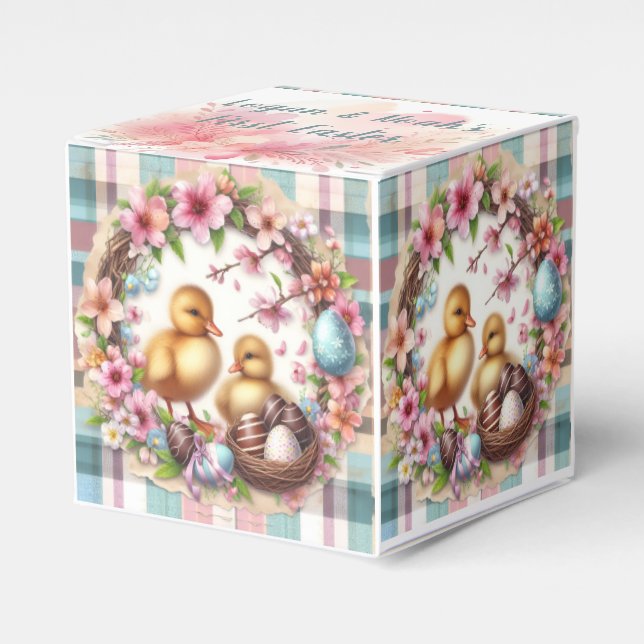 Twins First Easter Party - Two Ducklings Favour Box (Front Side)