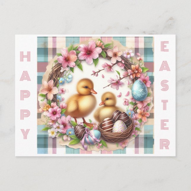Twins First Easter Watercolor Two Ducklings Postcard (Front)