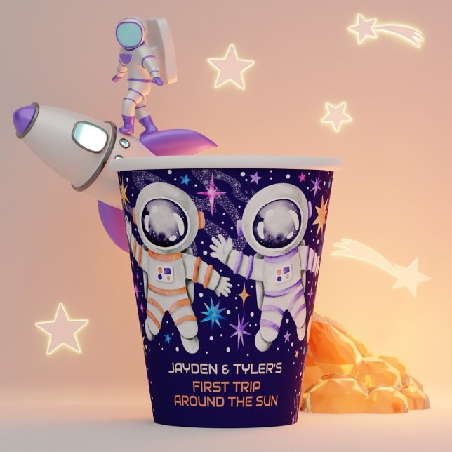 Twins First Trip Around the Sun Astronaut Rockets  Paper Cups (Twins First Trip Around the Sun Astronaut Rockets Paper Cups)