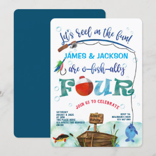 Twins Fishing themed boys 4th o-fish-ally birthday Invitation