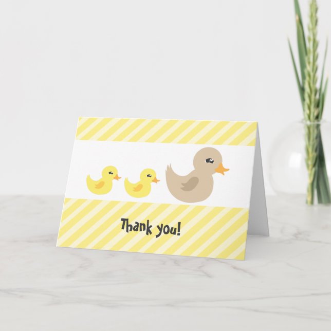 Twins Gender Neutral Duck Striped Baby Shower Thank You Card (Front)