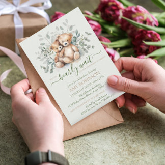 Twins Gender Neutral Teddy Bear Boho Baby Shower Invitation