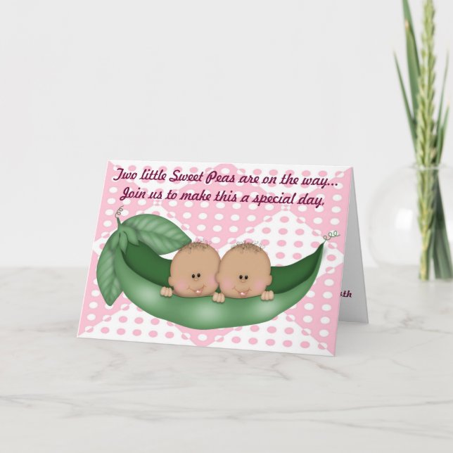 Twins Girl Baby Shower Pea in a Pod Invitation (Front)