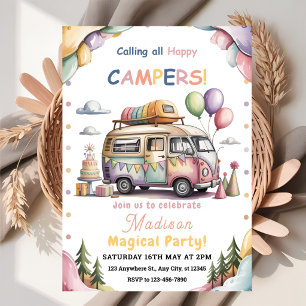 Twins Girl & Boy Happy Camper Birthday Invitation