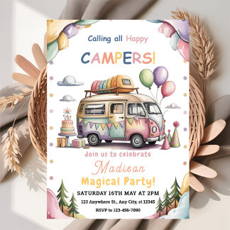 Twins Girl & Boy Happy Camper Birthday Invitation