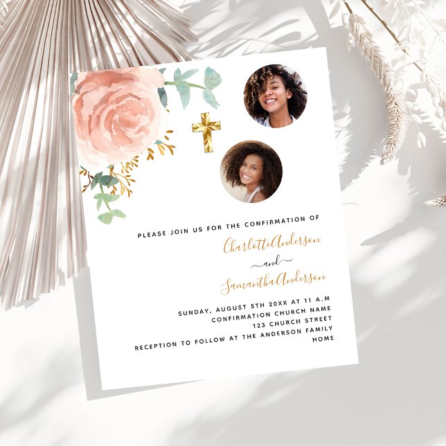 Twins girls photo budget Confirmation invitation (Creator Uploaded)