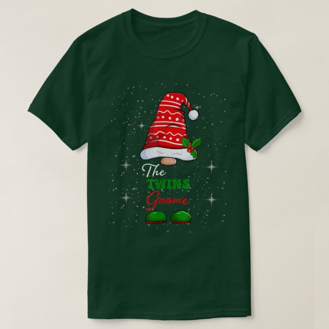 Twins Gnome Family Matching Christmas Funny Pajama T-Shirt (Design Front)