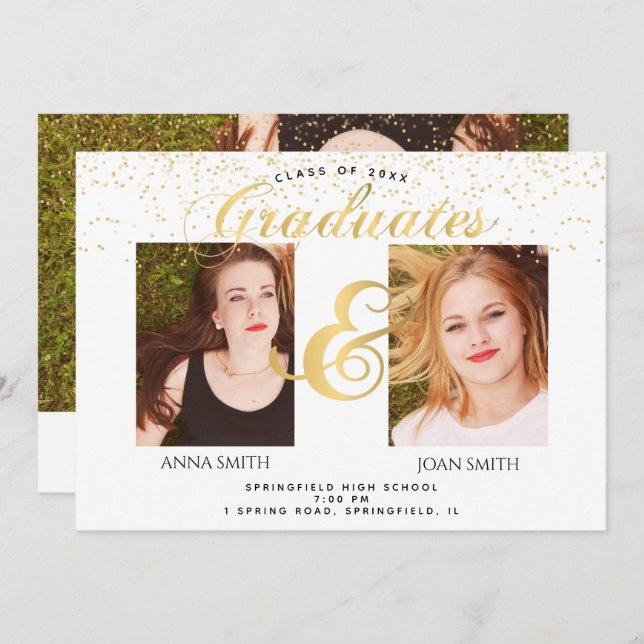 Twins Graduation Photo Invitation (Front/Back)