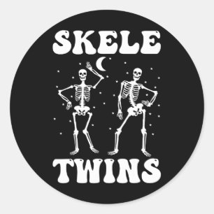 Twins Halloween Matching Skeletwins Funny Dancing  Classic Round Sticker