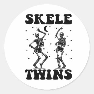 Twins Halloween Matching Skeletwins Funny Dancing Classic Round Sticker