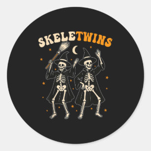 Twins Halloween Matching Skeletwins Funny Dancing Classic Round Sticker